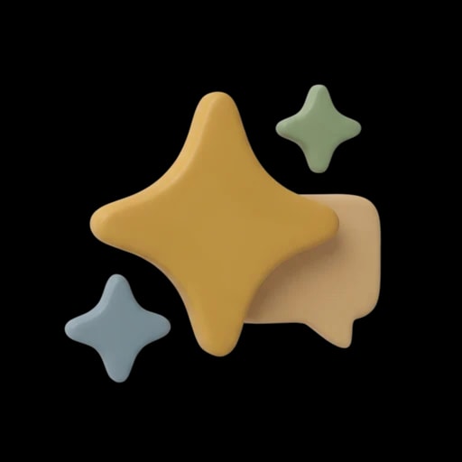 Three-dimensional illustration of a sparkle and a speech bubble, standing for AI placement. Generated by AI.