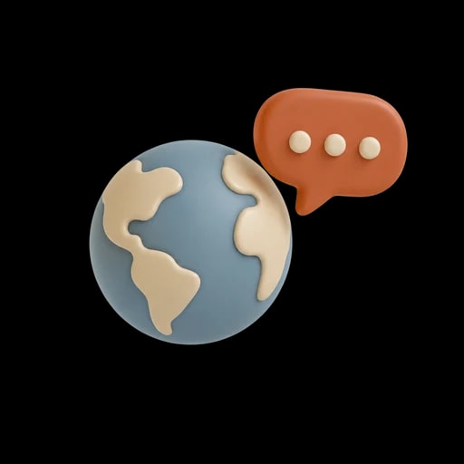 Three-dimensional illustration of the app available in five languages. Generated by AI.