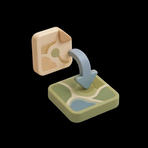 Three-dimensional illustration of importing a map from a QGIS file. Generated by AI.