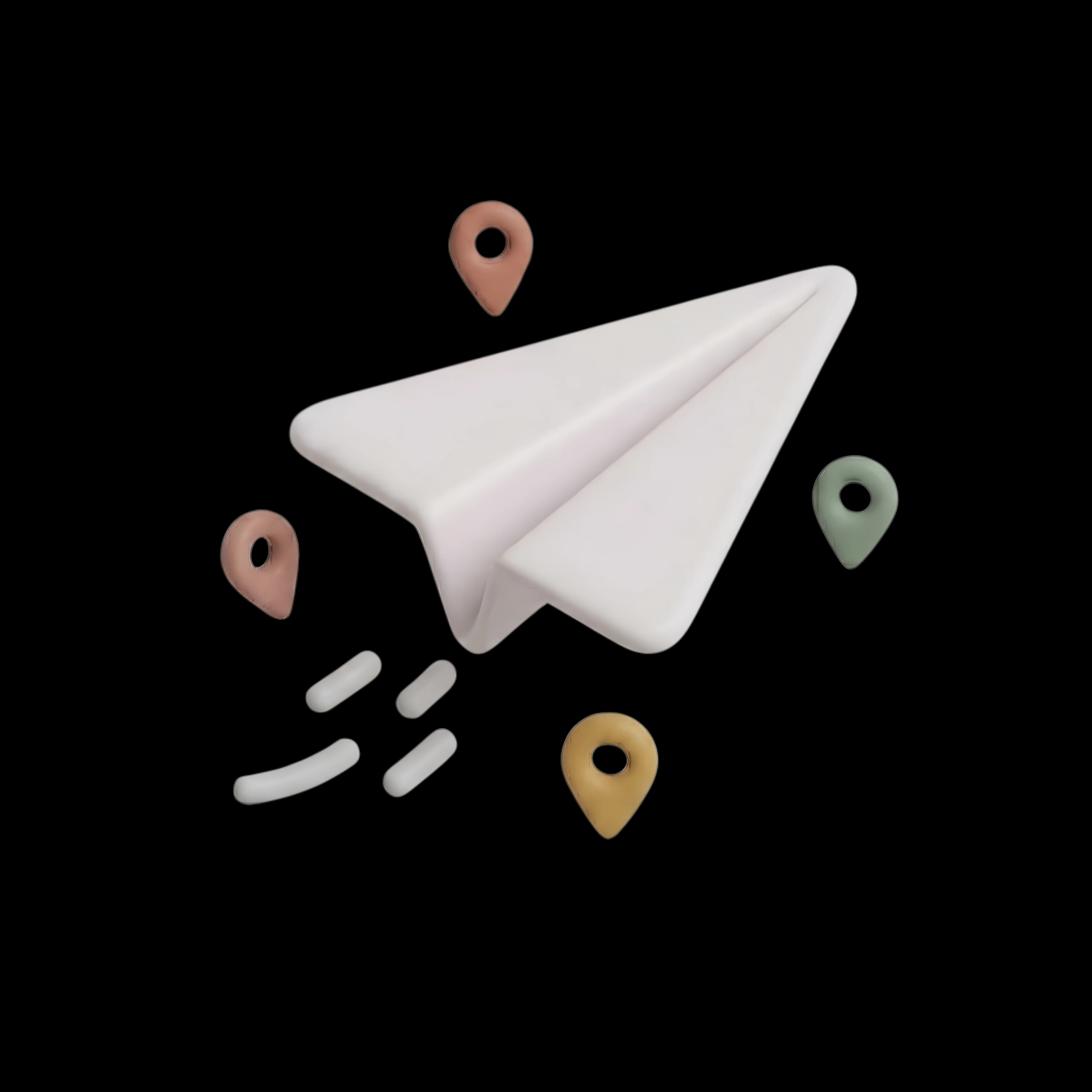 Illustration of a paper plane and map pins. Generated by AI.